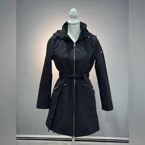 Black Guess Belted Long Softshell Coat Size M EUC